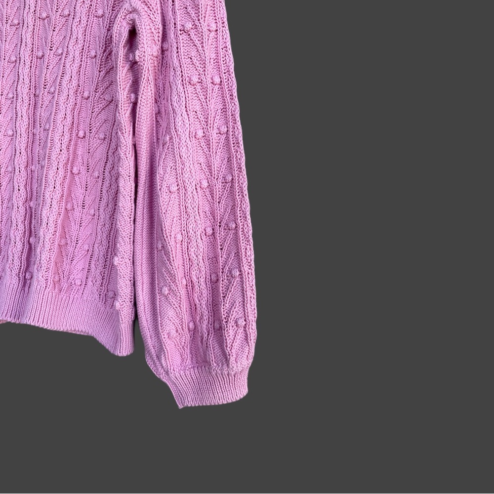 SEZANE Rose Pink Lilac Pom Pom Texture Cableknit Balloon Sleeve Beryl Cardigan - Picture 11 of 15